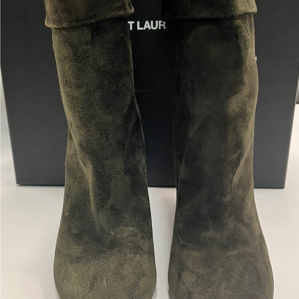 Saint Laurent Women's Dark Suede Heeled Boots